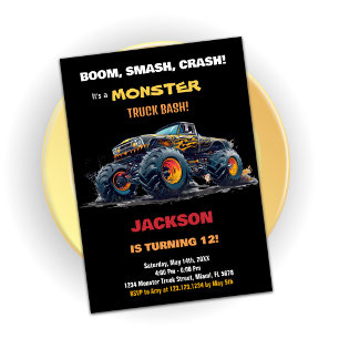 Camion Monster noir jaune Invitations d'anniversai
