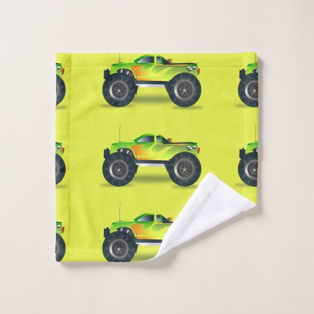Camion Monster sur le vert citron (Gant de toilette)