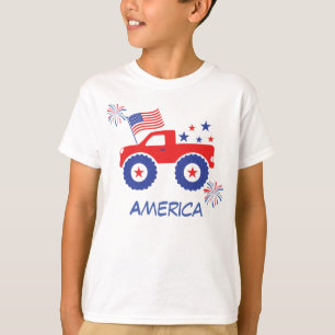 Camion monstre avec drapeau américain T-shirt