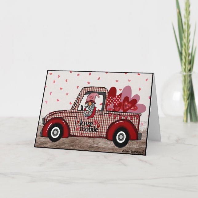 Camion rétro Carte Valentine Gnome (Devant)