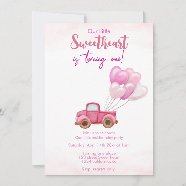 camion rose & ballons anniversaire Invitation (Devant)