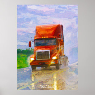 Camion rouge dans la pluie Portrait d'art Poster 4
