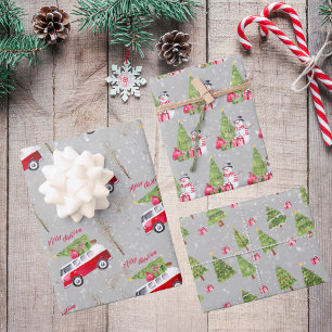 Camion Rouge Joyeux Noël Gris Papier à enveloppeme