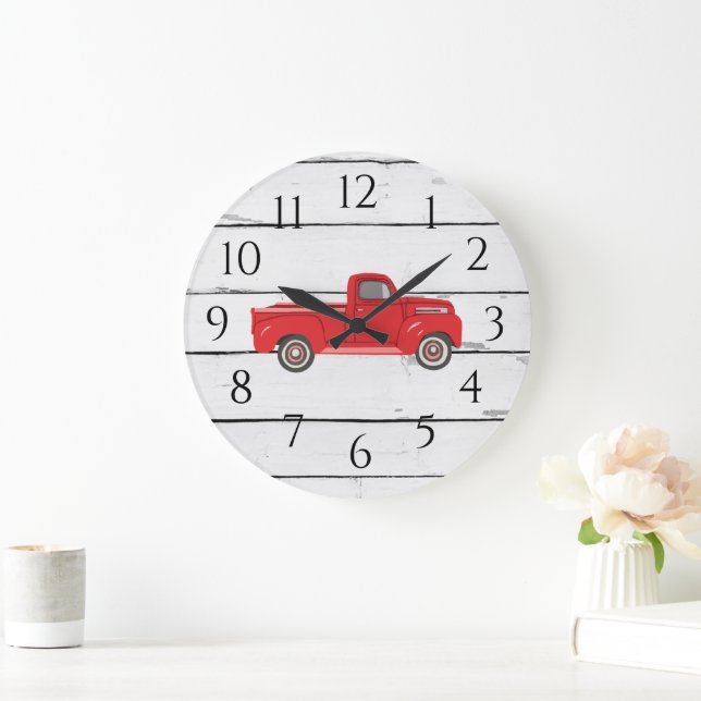 Camion Rouge Russe Shiplap Grande horloge (Maison)