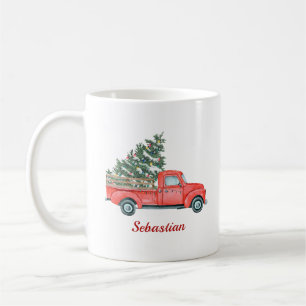 Camion rouge sapin de Noël X-mas Nom Mug