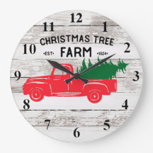 Camion Vintage rouge avec horloge d'arbre de Noël