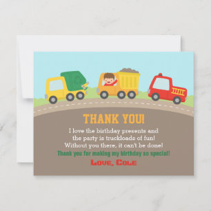 Camions colorés Garçons Carte de remerciements d'a