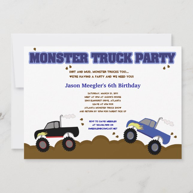 CAMIONS MONSTER 5x7 Invitations d'anniversaire (Devant)
