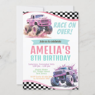 Camions Monster Girl Invitation Anniversaire. Cour