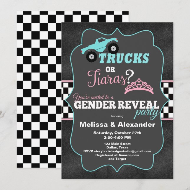 Camions ou Tiaras Genre Reveillez les invitations (Devant / Derrière)