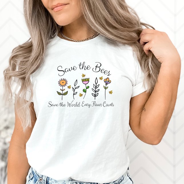 Camiseta Floral T-shirt "Save the Bees,  (Créateur téléchargé)