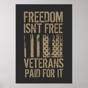 Camiseta Freedom Isn't Free, Veterans Paid For It Poster