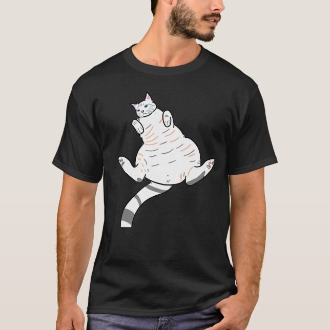 Camiseta preta gato branco de barriga pra cima T-Shirt (Front)