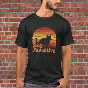 Camiseta T-shirt Stay Pawsitive with Black Cat - R