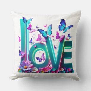 Camiseta Vibrant Love and Butterflies – Colorful F Throw Pillow