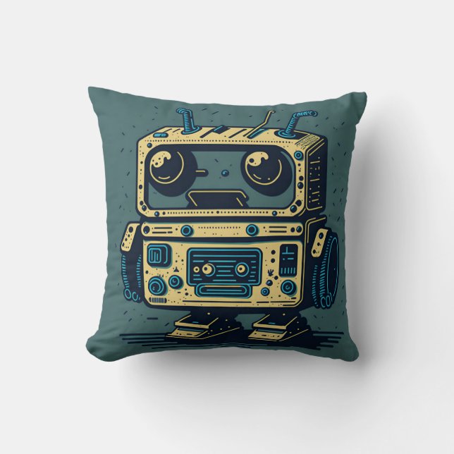 Camiseta vintaje cute robot steampunk friendly IA Throw Pillow (Front)