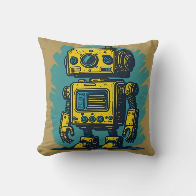 Camiseta vintaje cute robot steampunk friendly IA Throw Pillow (Front)