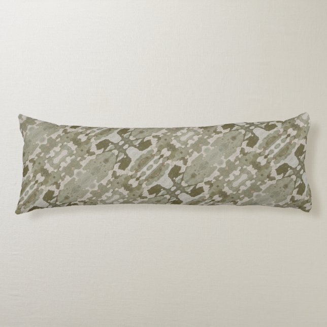 Camo Abstract Grey Olive Green Cream Body Pillow (Front)
