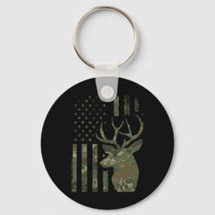 Camo American Flag Buck Hunting Gift For Elk Deer Keychain