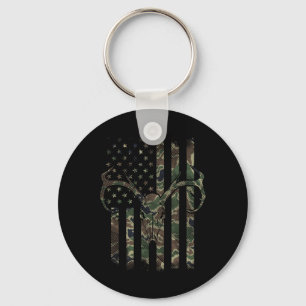 Camo American Flag Deer Skull Elk Hunting Usa Hunt Keychain