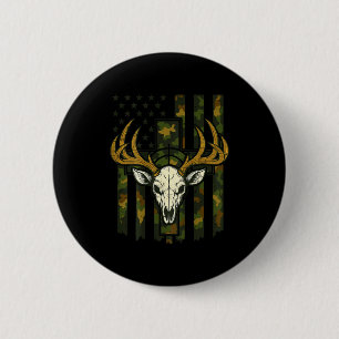 Camo American Flag Elk Skull Deer Hunting Youth Bo 2 Inch Round Button