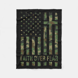 Camo American Flag Faith Over Fear Christian Patri Fleece Blanket