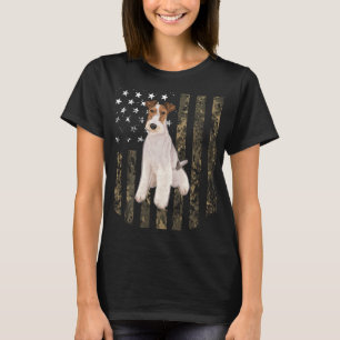 Camo American Flag Fox Terrier Hard Hair T-Shirt