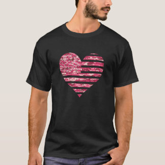 Camo American Flag Heart Camouflage Tactical Pink  T-Shirt