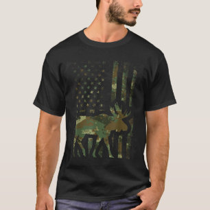 Camo American Flag Moose Hunting Gift For Hunter M T-Shirt