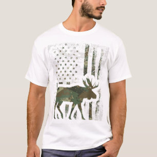 Camo American Flag Moose Hunting Gift For Hunter T-Shirt