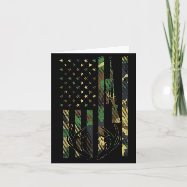 Camo American Flag Rifle Antler Deer Hunting Gun H Card (Front)