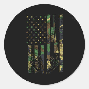 Camo American Flag Rifle Antler Deer Hunting Gun H Classic Round Sticker