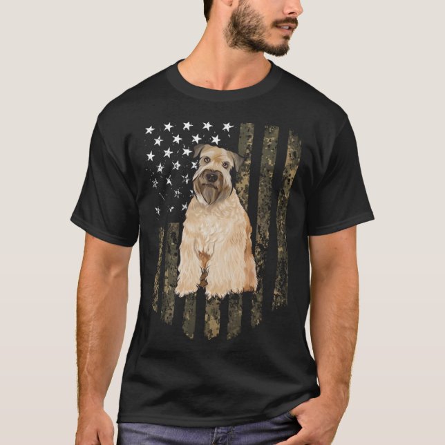 Camo American Flag Soft Coated Wheaten Terrier 4th T-Shirt (Front)