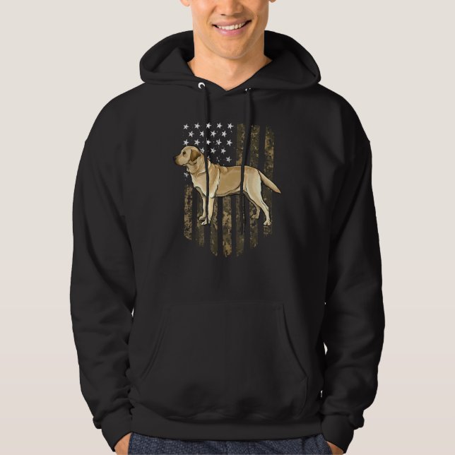 Camo American Flag Yellow Labrador Retriever 4th O Hoodie (Front)