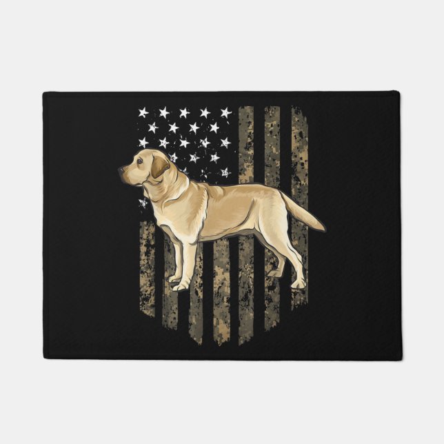 Camo American Flag Yellow Labrador Retriever  Doormat (Front)