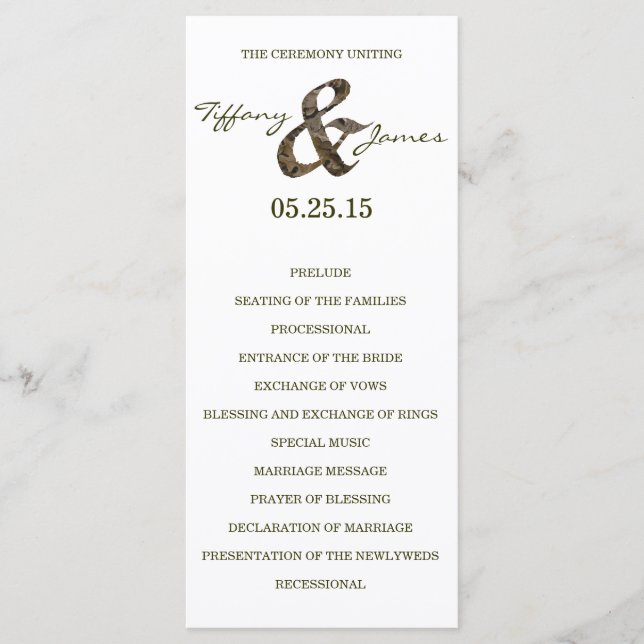 Camo Ampersand Wedding Program (Front)