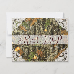 Camo and Antique White Lace Wedding RSVP Card