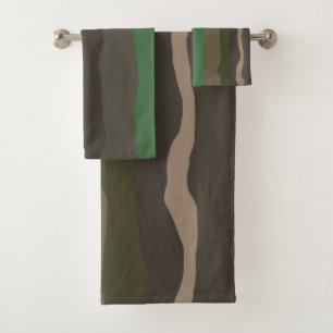 Camo and Green abstract Stripes Bath Towel Set