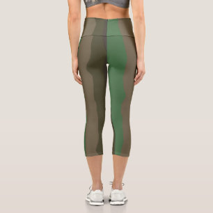 Camo and Green abstract Stripes Capri Leggings