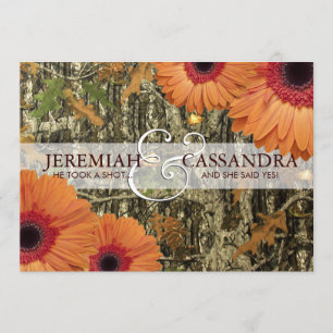 Camo and Orange Daises Wedding Invitation