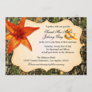 Camo and Orange Lily Wedding Invitation