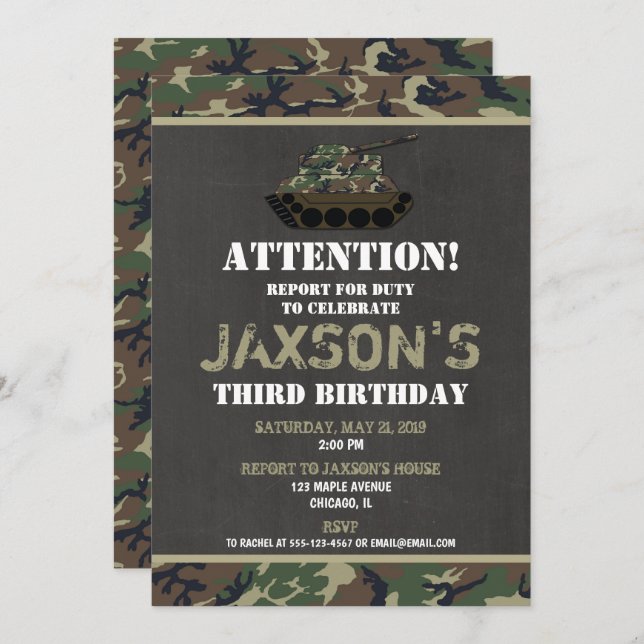 Camo Army Camouflage birthday invitation (Front/Back)