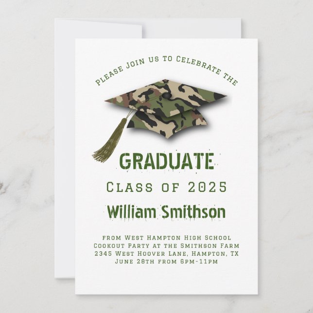 Camo Army Hunting Graduation Party Invitation (Front)