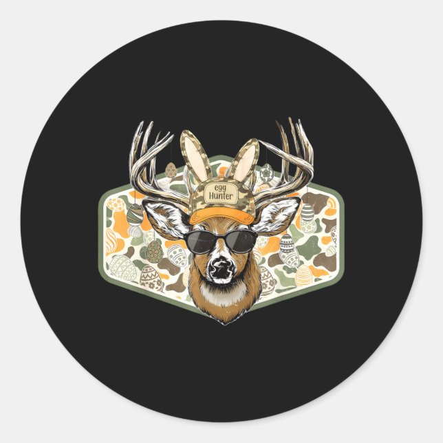 Camo Backward Cap Deer Buck Easter Egg Hunter Boy Classic Round Sticker (Front)