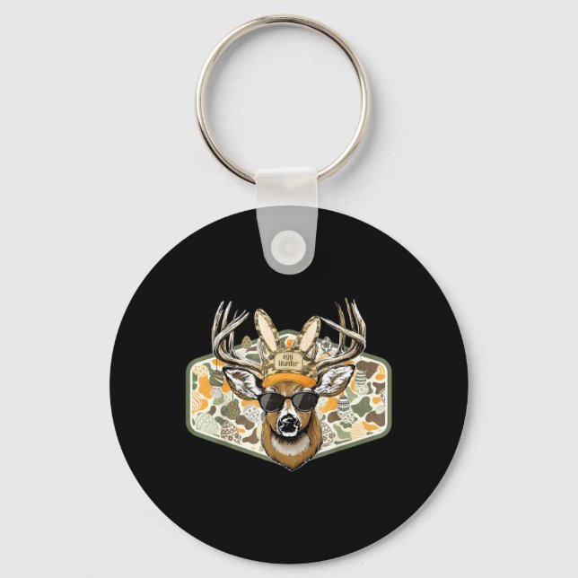Camo Backward Cap Deer Buck Easter Egg Hunter Boy Keychain (Front)