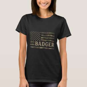 Camo Badger Camourflage Usa Flag Animal Lover T-Shirt
