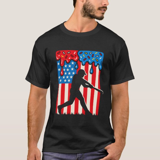 Camo Baseball USA Flag Baseball Lover 4th of July T-Shirt (Front)