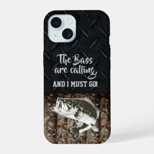 Camo Bass Fishing Men Diamond Plate Quote Angler iPhone 15 Case
