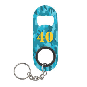 Camo Birthday AGE Adventure Barware Blue Gold Fun Keychain Bottle Opener