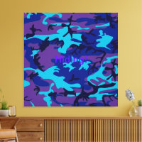 Camo bleu foncé et violet toile étirée Impression